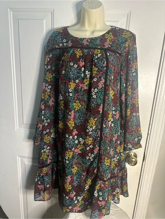 LOFT Dresses & Skirts - LOFT Floral Dress in Teal, Maroon & Mustard